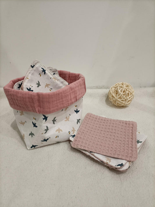 10 lingettes lavables bébé avec son panier