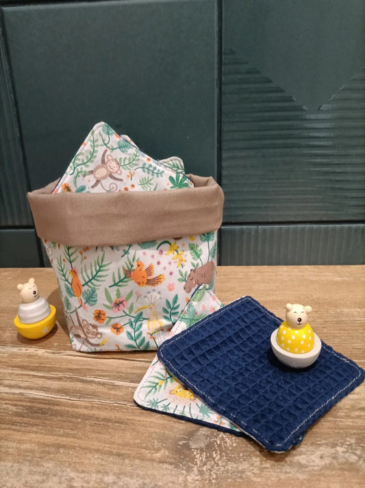 10 lingettes lavables bébé avec son panier